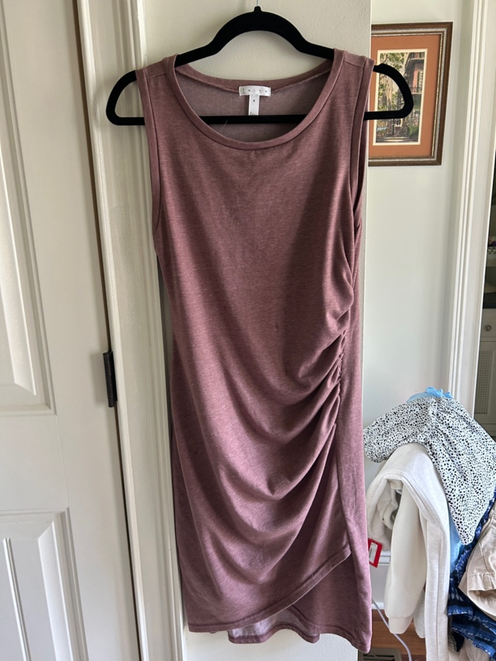 Leith Sleeveless Mauve-Rose Ruched Side Midi Dress